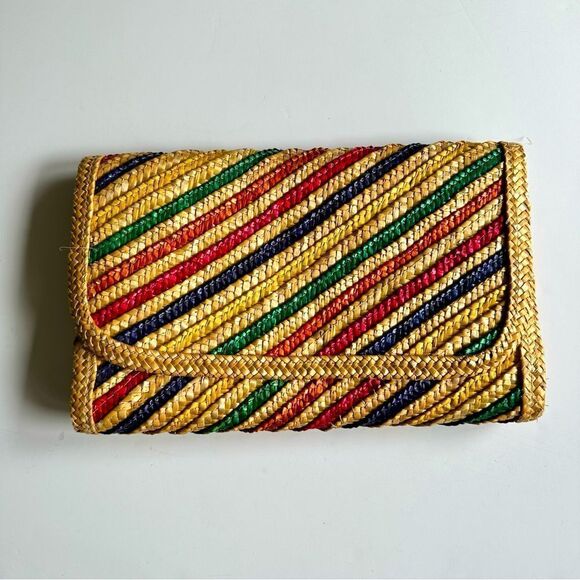 Vintage Woven Clutch Purse Rainbow Stripes - Picture 1 of 8